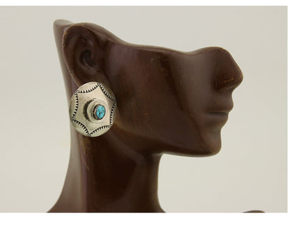 Navajo Hand Stamped Earrings 925 Silver Natural Turquoise Native Artist C.80's