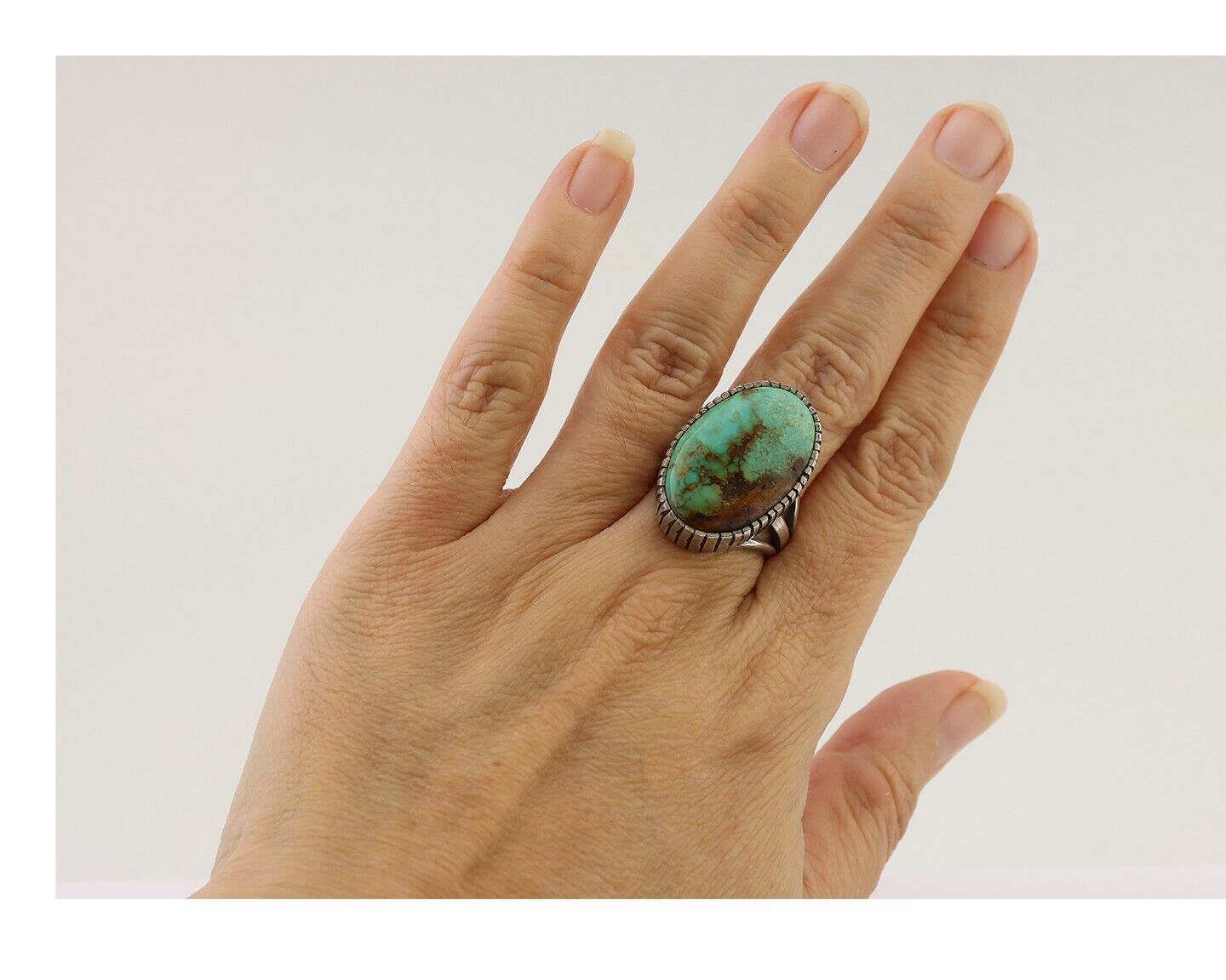 Navajo Handmade Ring 925 Silver Turquoise Signed Native American C.80's