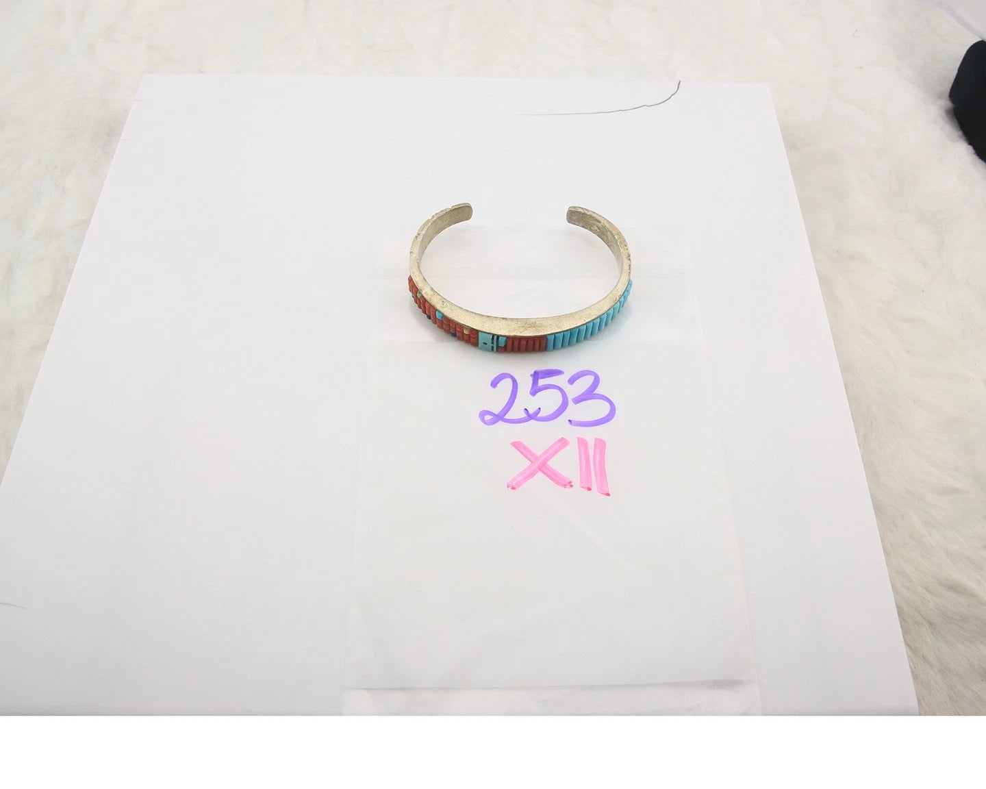 Navajo Cuff Bracelet Sterling Silver Natural Gemstone Vintage Signed WM