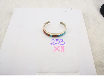 Navajo Cuff Bracelet Sterling Silver Natural Gemstone Vintage Signed WM