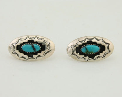 Navajo Dangle Earrings 925 Silver Natural Blue Turquoise Artist Signed P C.80's