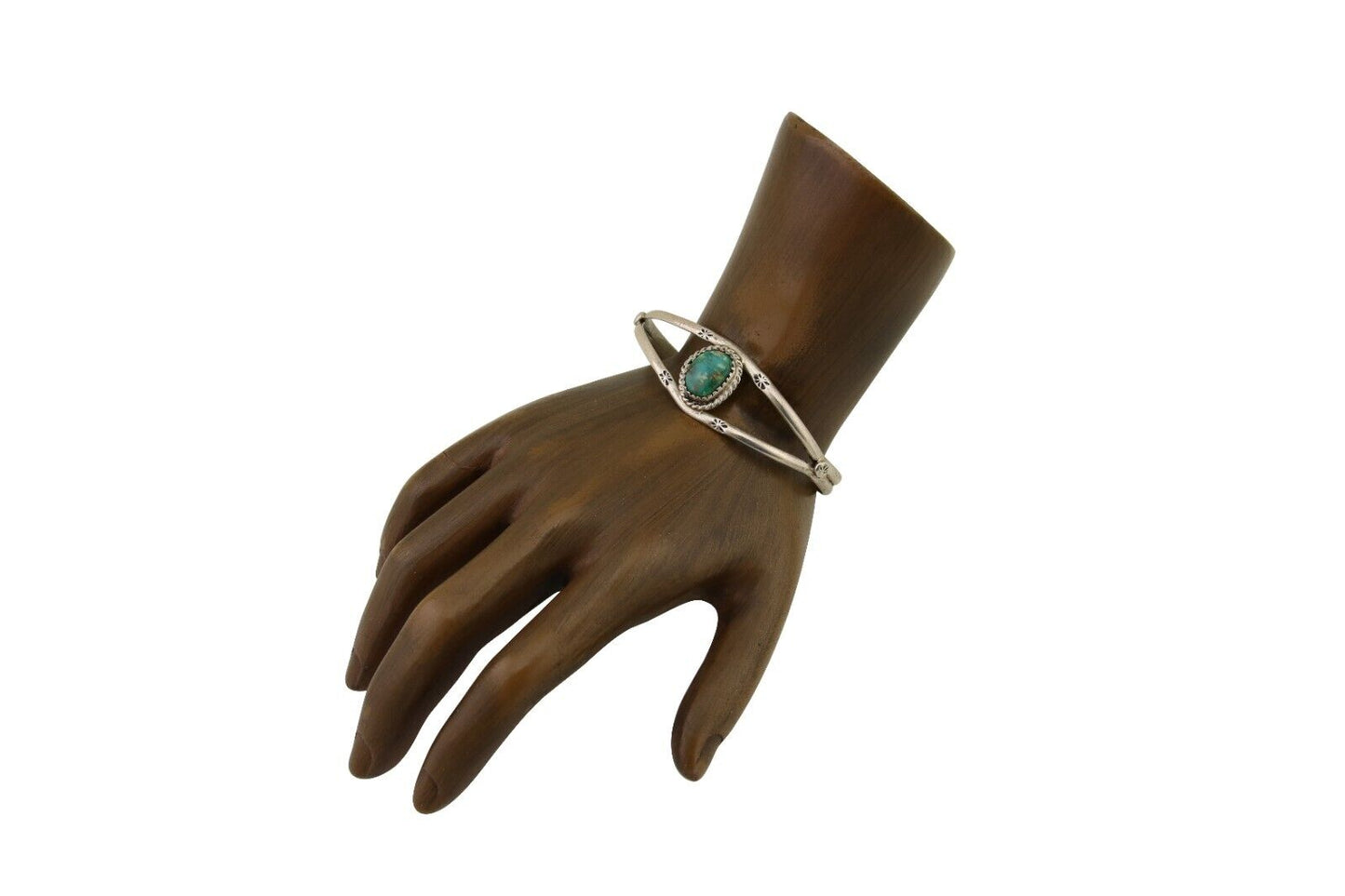 Navajo Hand Stamped Cuff Bracelet Turquoise 925 Silver Native American Artist