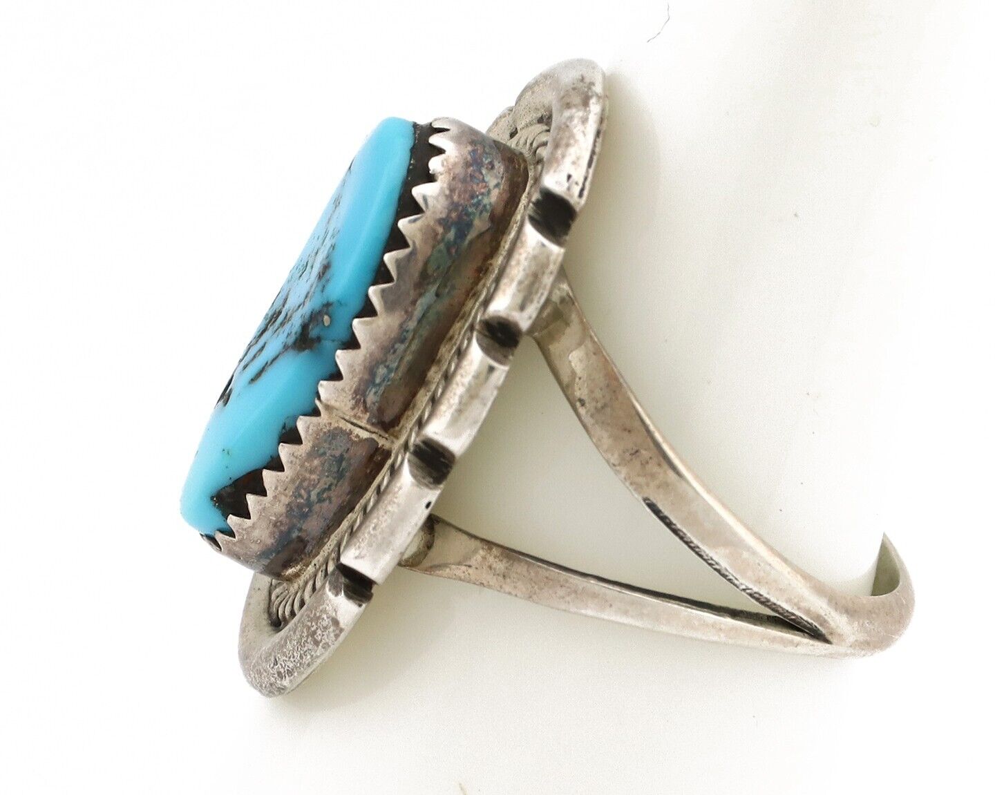 Navajo Ring 925 Silver Morenci Turquoise Native American Artist C.80's