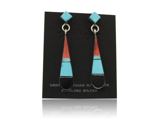 Navajo Earrings Sterling Silver Gemstone Vintage Handmade Signed Marilyn Yazzie