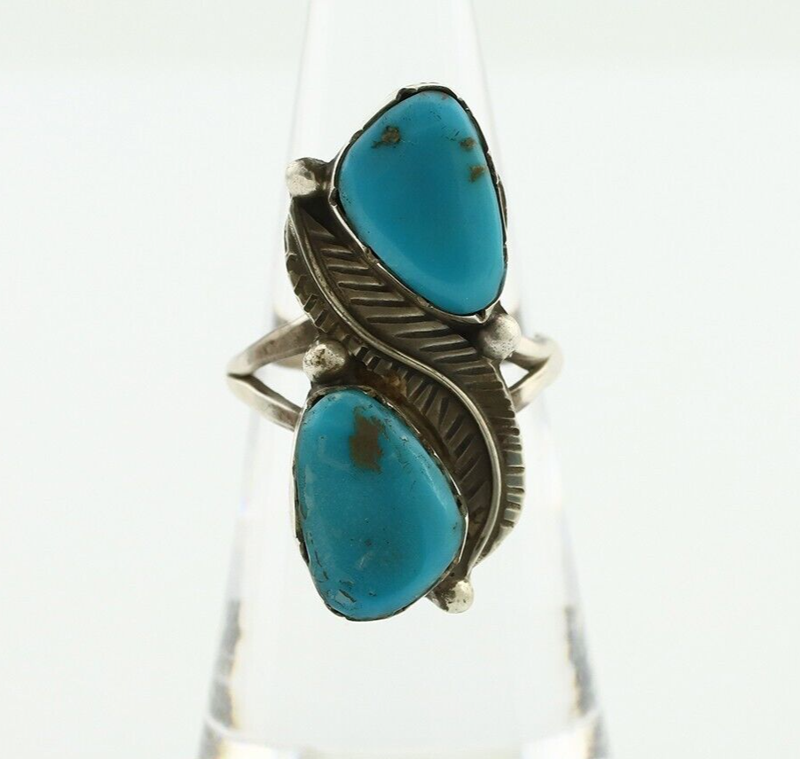 Navajo Ring 925 Silver Blue Turquoise Artist Signed K C.80's