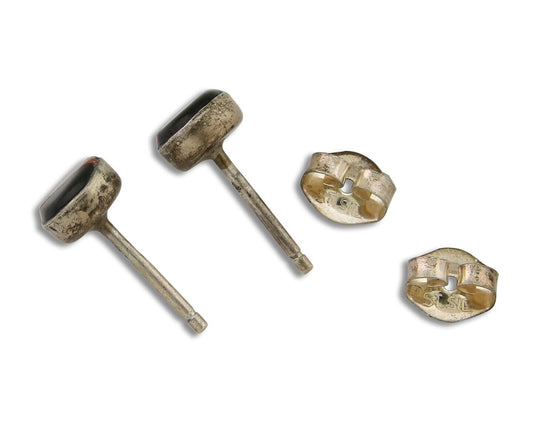 Navajo Earrings 925 Silver Inlaid Natural Onyx & Coral Native Artist C.80's