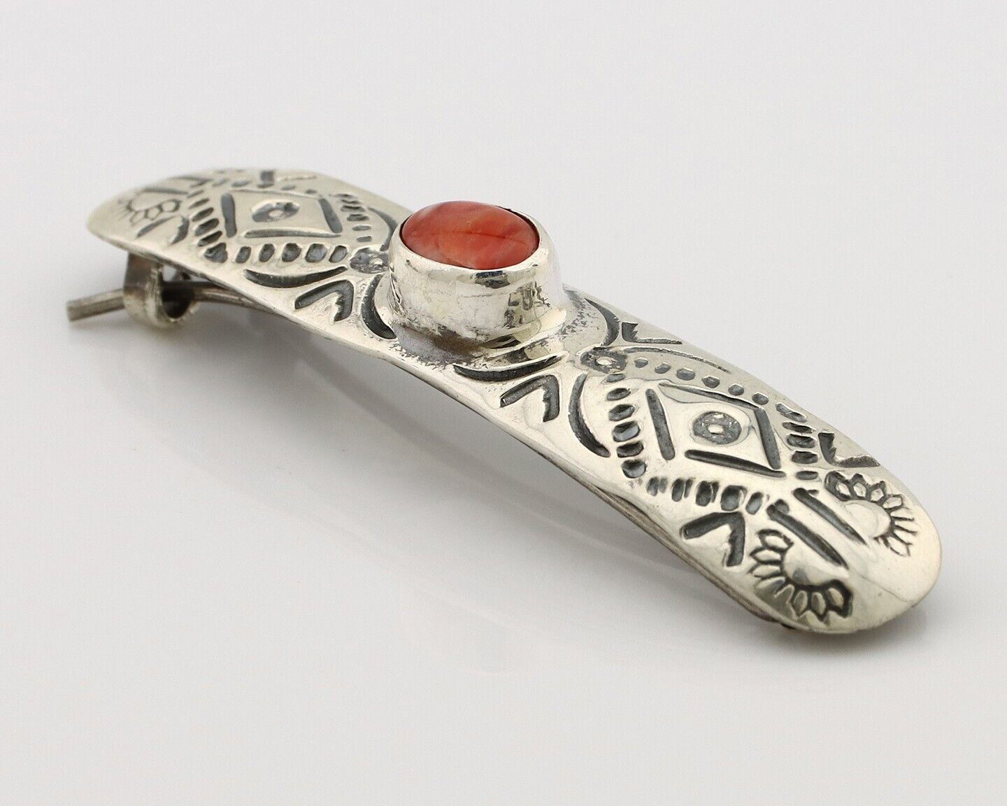 Women Navajo Hair Clip Barrette 925 Silver White Red Spiney Oyster Native Artist