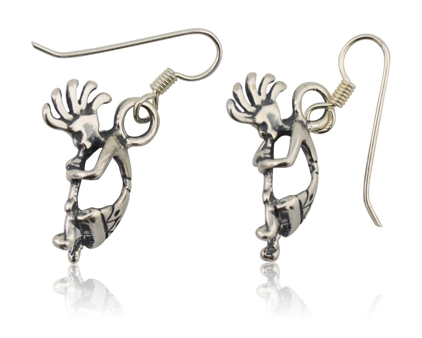Navajo Kokopelli Dangle Earrings 925 Silver Native American Artist C.80's