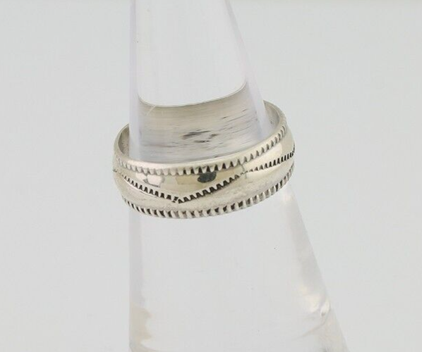 Navajo Hand Stamped Band 925 Silver 6.0 mm Native Artist Size 5.0 C.80's