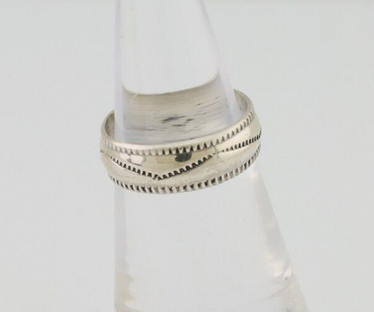 Navajo Hand Stamped Band 925 Silver 6.0 mm Native Artist Size 5.0 C.80's