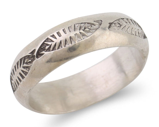 Navajo Hand Stamped Band 925 Silver 6.0 mm Signed Larry Chavez Size 9.25 C.80's