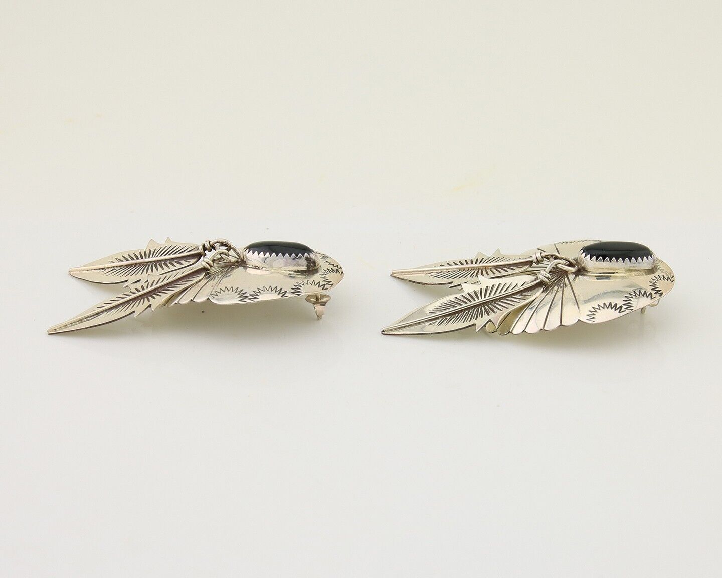 Navajo Handmade Earrings 925 Silver Onyx Native American Artist C.80's