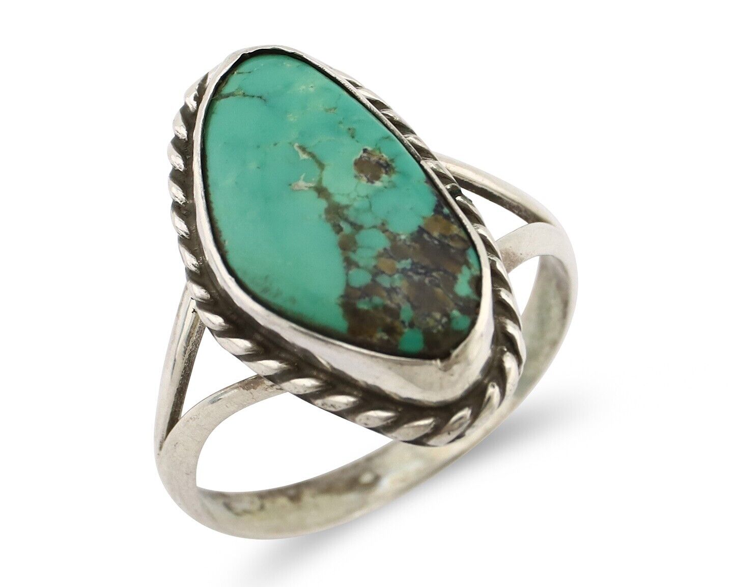 Navajo Ring 925 Silver Natural Turquoise Artist Signed Rabbit Stick C.80's