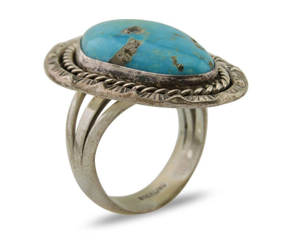 Navajo Ring .925 Silver Blue Turquoise Artist Signed HM C.80's