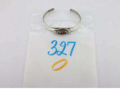Navajo Bracelet 925 Silver Natural Red Coral Artist Signed AR ARROW C.80's