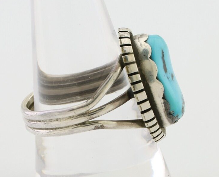 Navajo Ring 925 Silver Natural Blue Turquoise Signed Tony Guerro C.80's