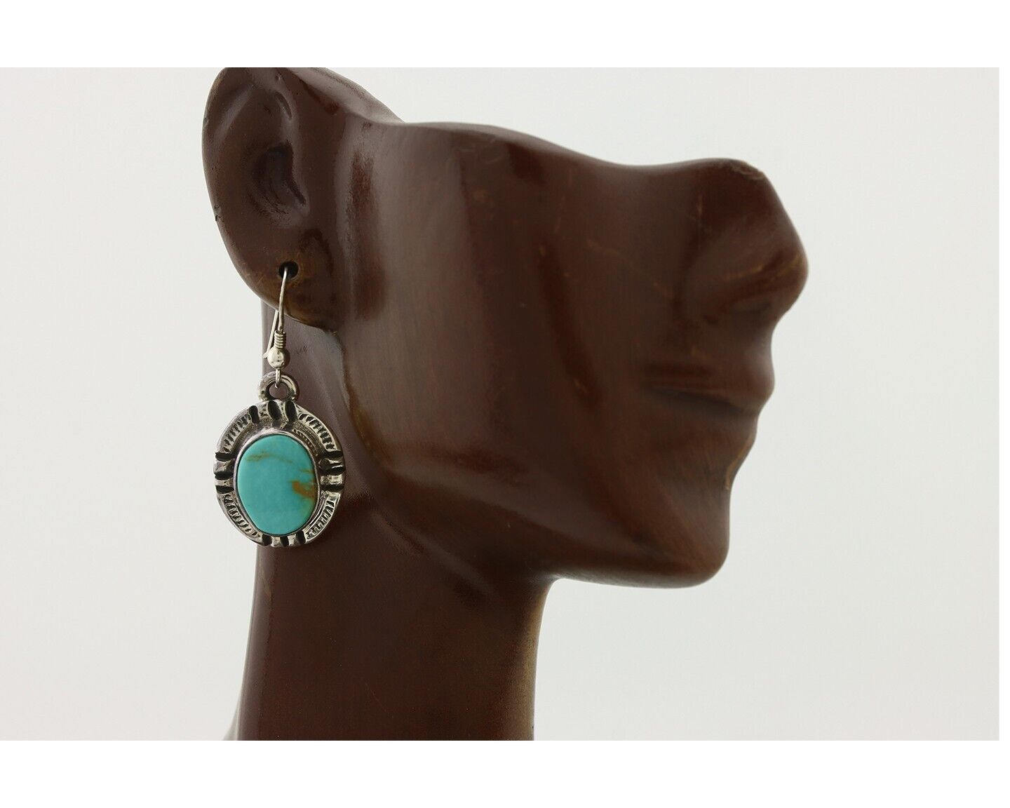 Navajo Handmade Earrings 925 Silver Natural Arizona Turquoise Signed Gecko C.80s