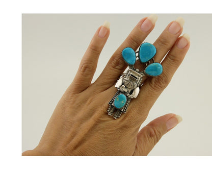 Navajo Kachina Ring 925 Silver Blue Gem Turquoise Signed Broken Arrow C.80's