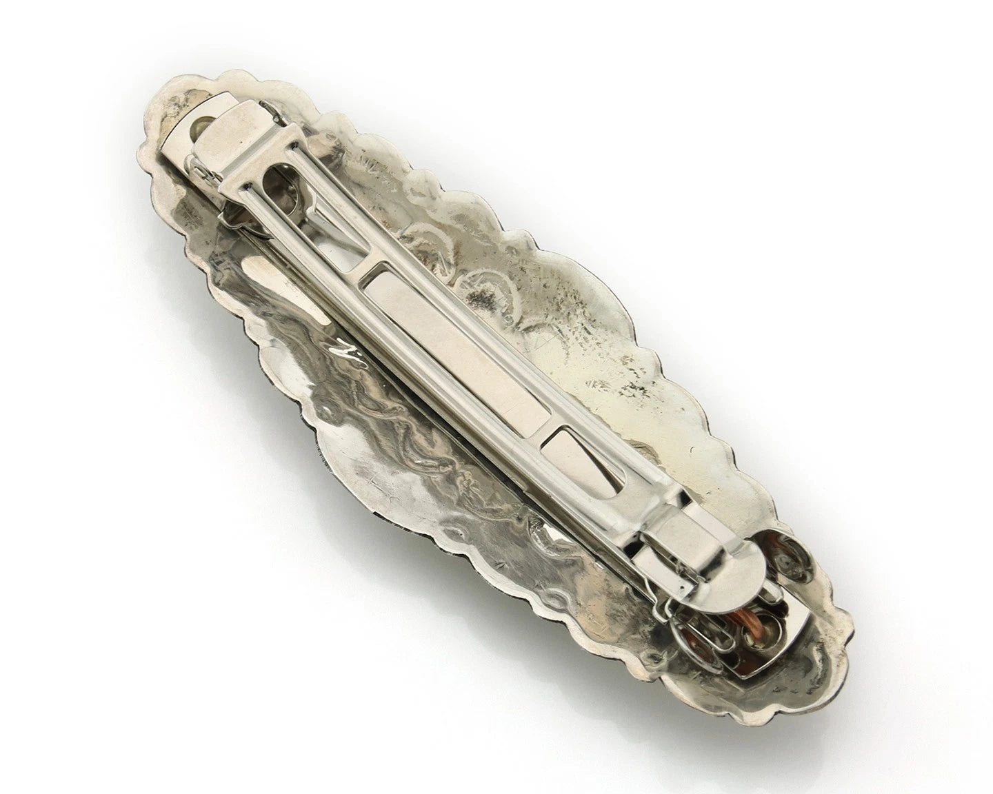 Navajo Barrette Sterling Silver Gemstones Hand Stamped Vintage Native Artist
