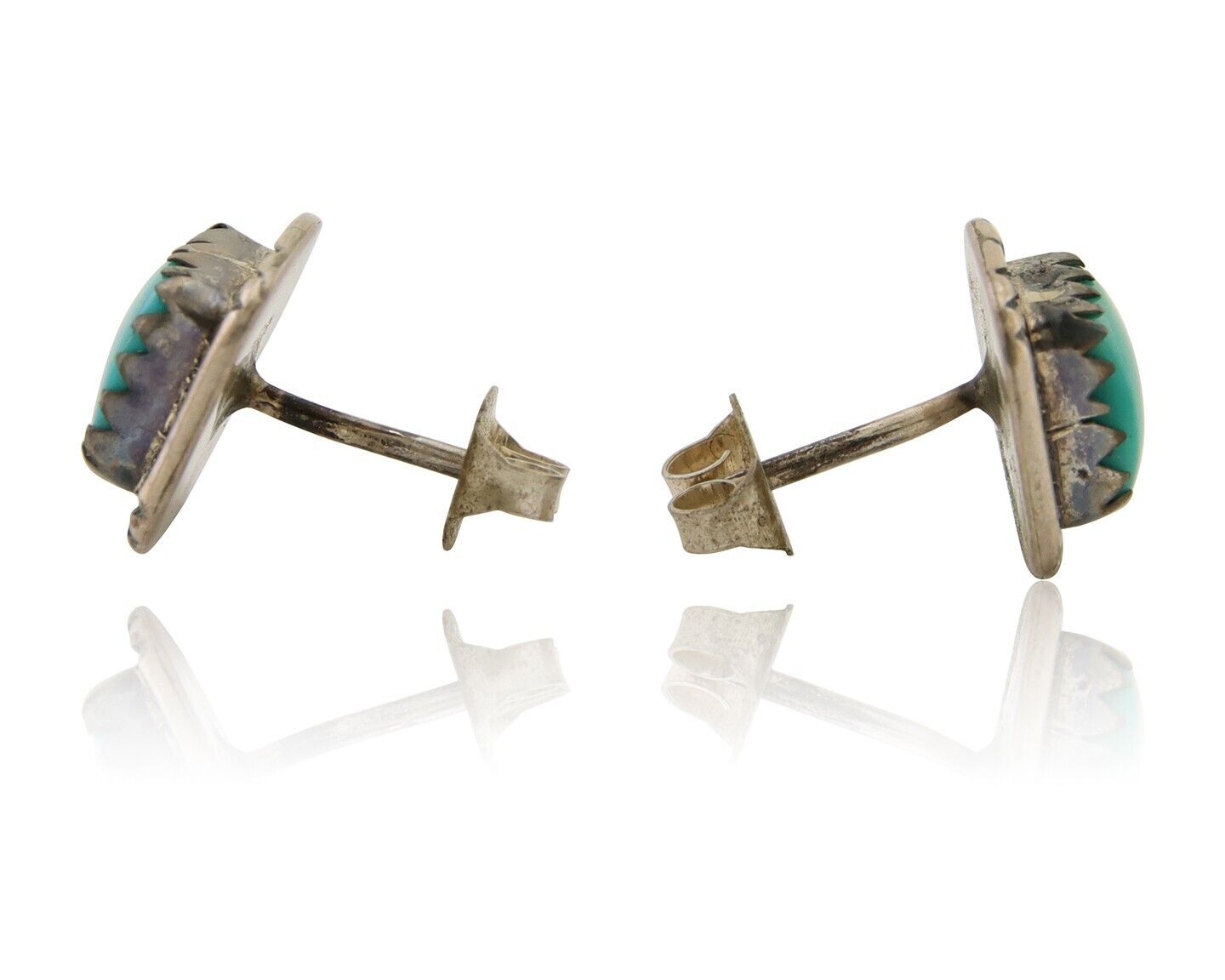 Navajo Hand Stamped Earrings 925 Silver Blue Turquoise Native Artist C.80's