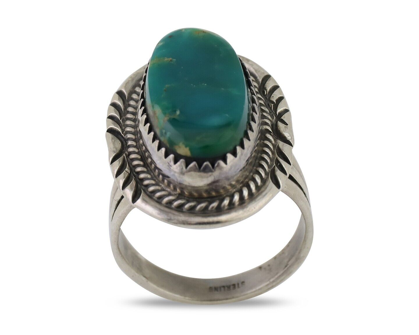 Navajo Hand Stamped Ring 925 Silver Natural Turquoise Native Artist C.80's