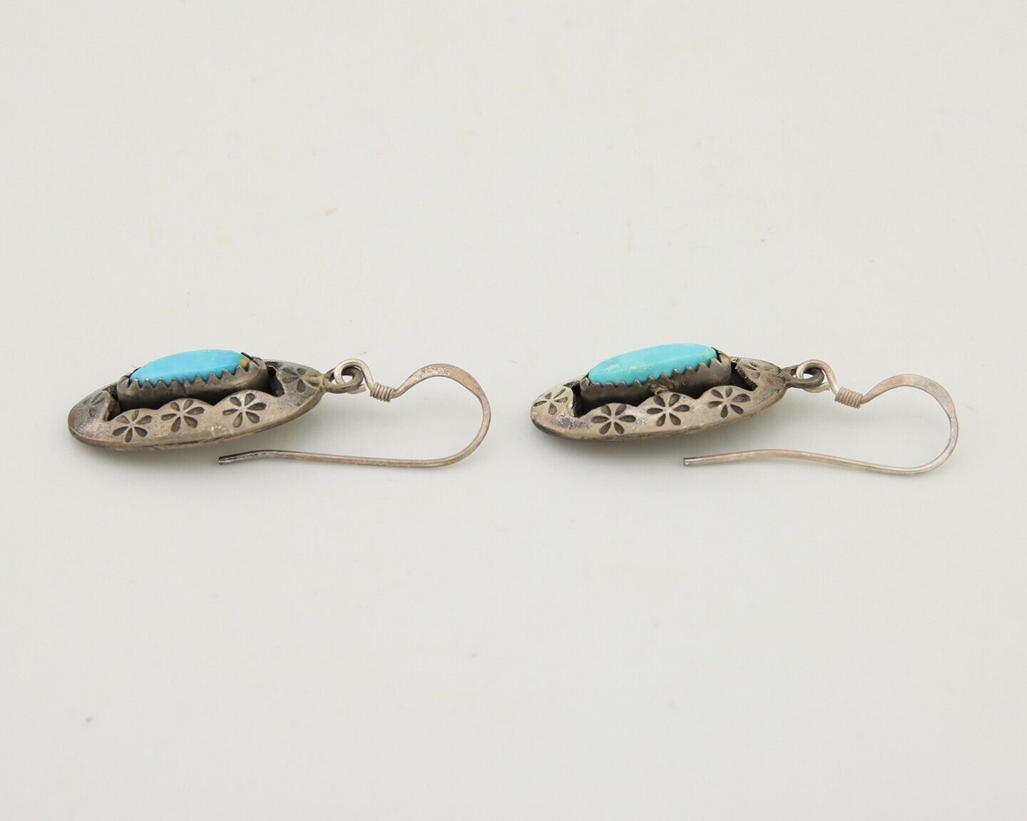 Navajo Dangle Earrings 925 Silver Natural Blue Turquoise Artist IJC C.80's