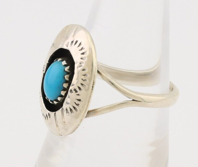 Navajo Handmade Ring 925 Silver Blue Turquoise Artist Signed MN C.80's