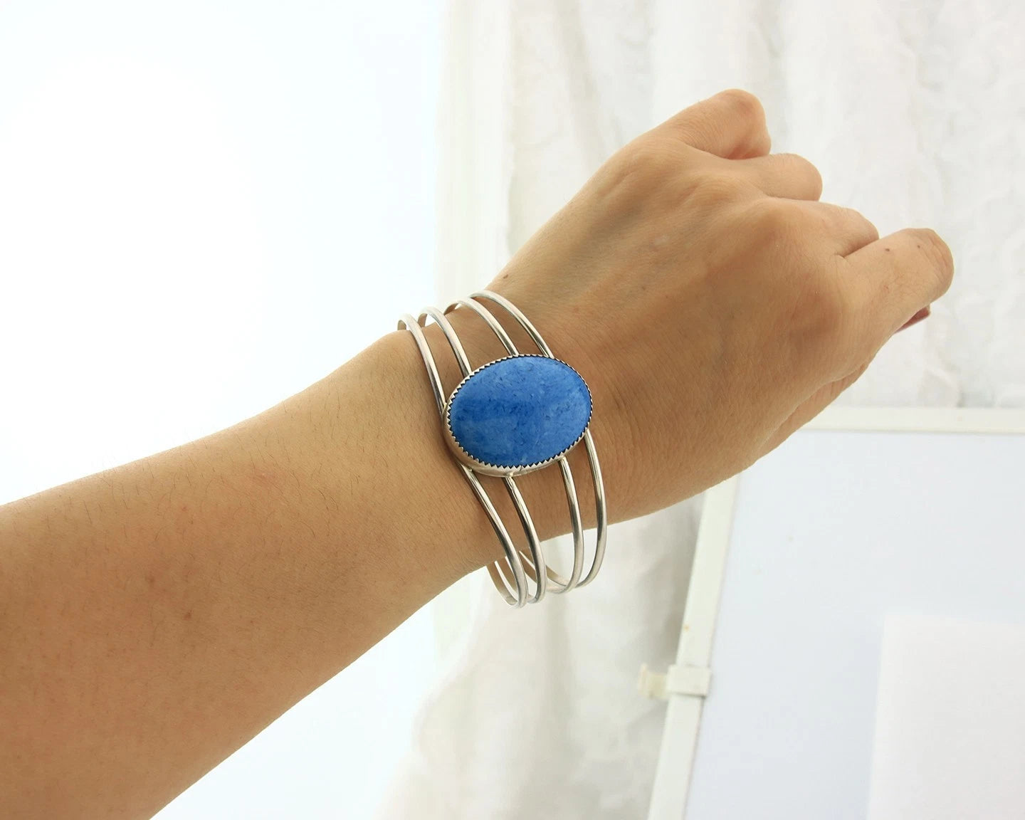 Navajo Cuff Bracelet Sterling Silver Natural Denim Lapis Vintage Handmade