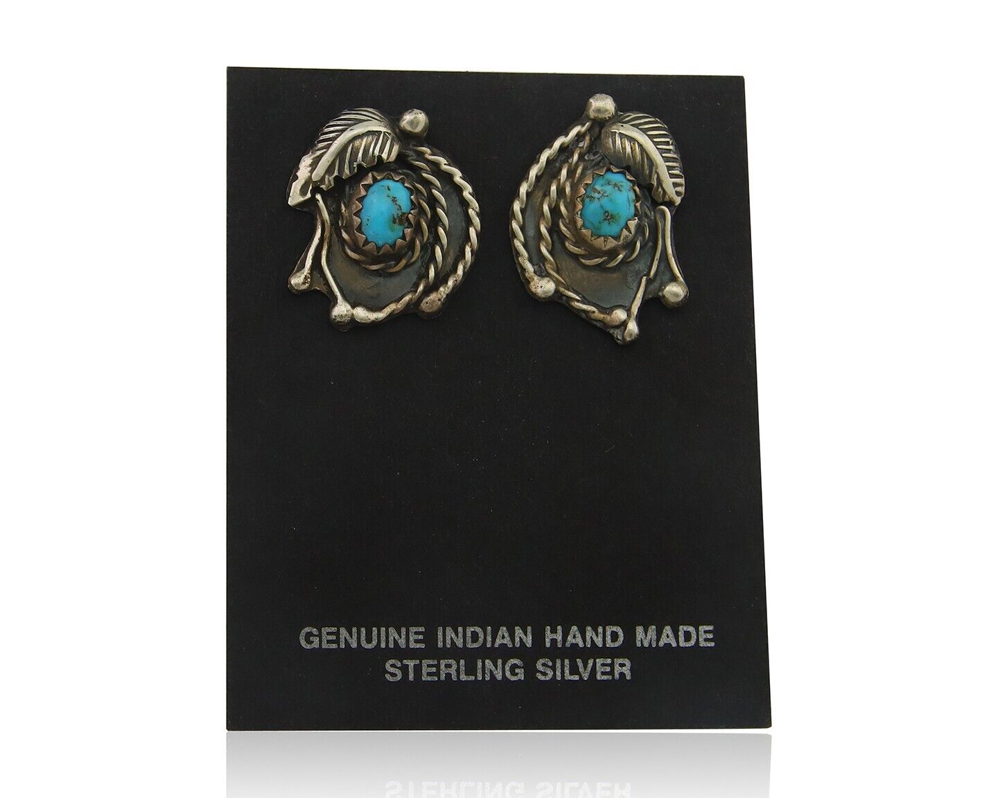 Navajo Earrings 925 Silver Natural Turquoise Artist Signed M CSC C.80's