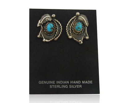 Navajo Earrings 925 Silver Natural Turquoise Artist Signed M CSC C.80's