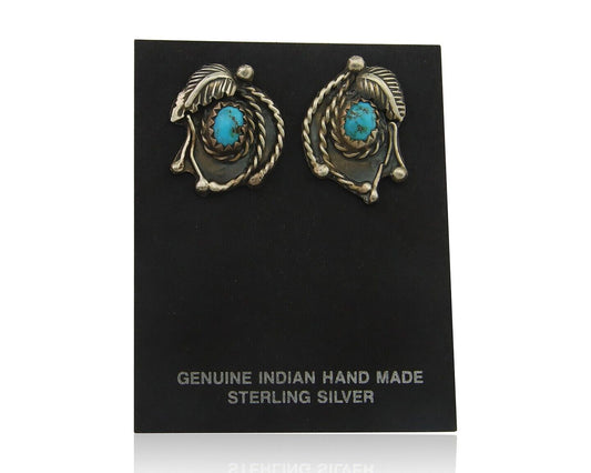 Navajo Earrings 925 Silver Natural Turquoise Artist Signed M CSC C.80's