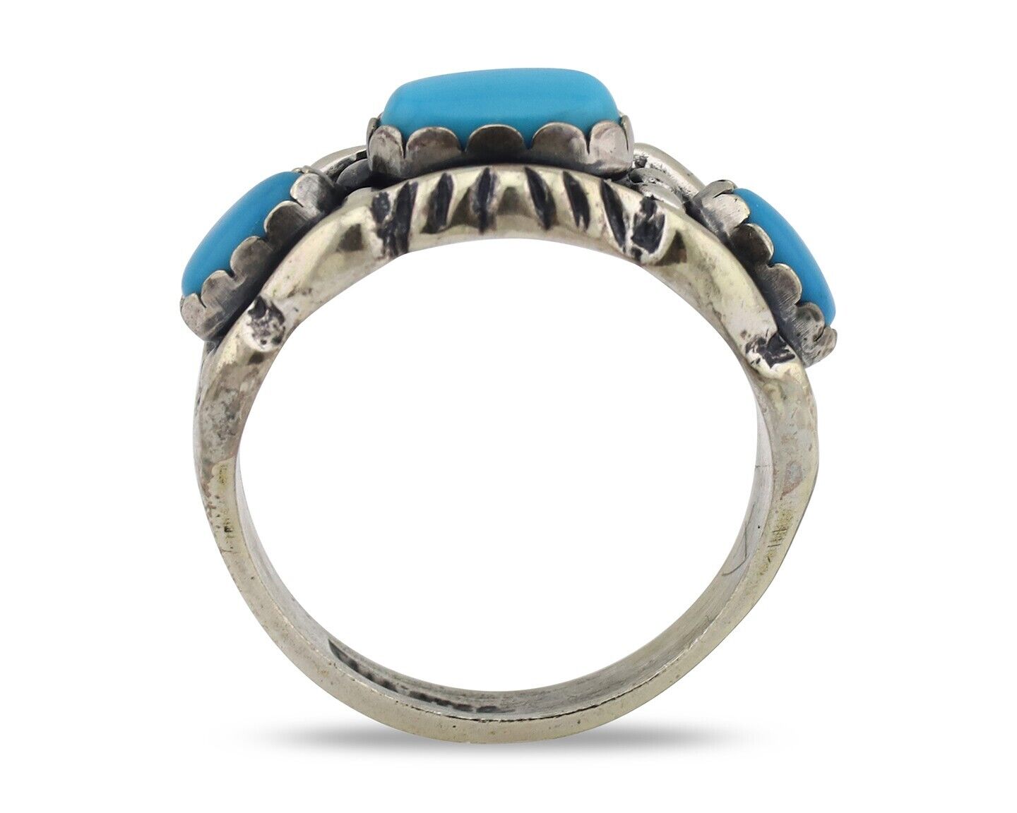 Navajo Ring 925 Silver Sleeping Beauty Turquoise Artist Signed MM C.80's