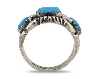Navajo Ring 925 Silver Sleeping Beauty Turquoise Artist Signed MM C.80's