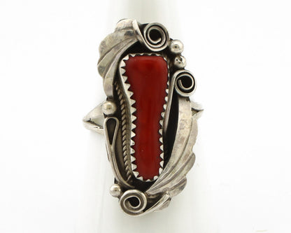 Navajo Ring 925 Silver Mediterranean Coral Artist Signed Justin Morris C.80's