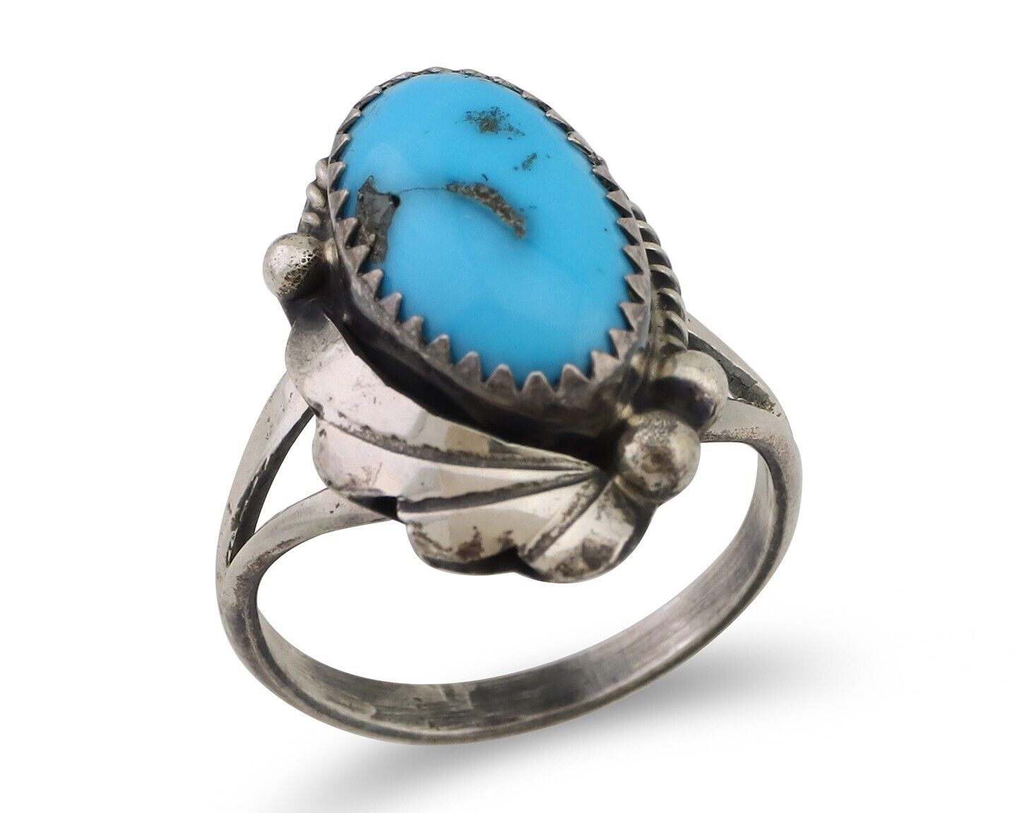 Navajo Ring 925 Silver Sleeping Beauty Turquoise Signed Justin Morris C.80's