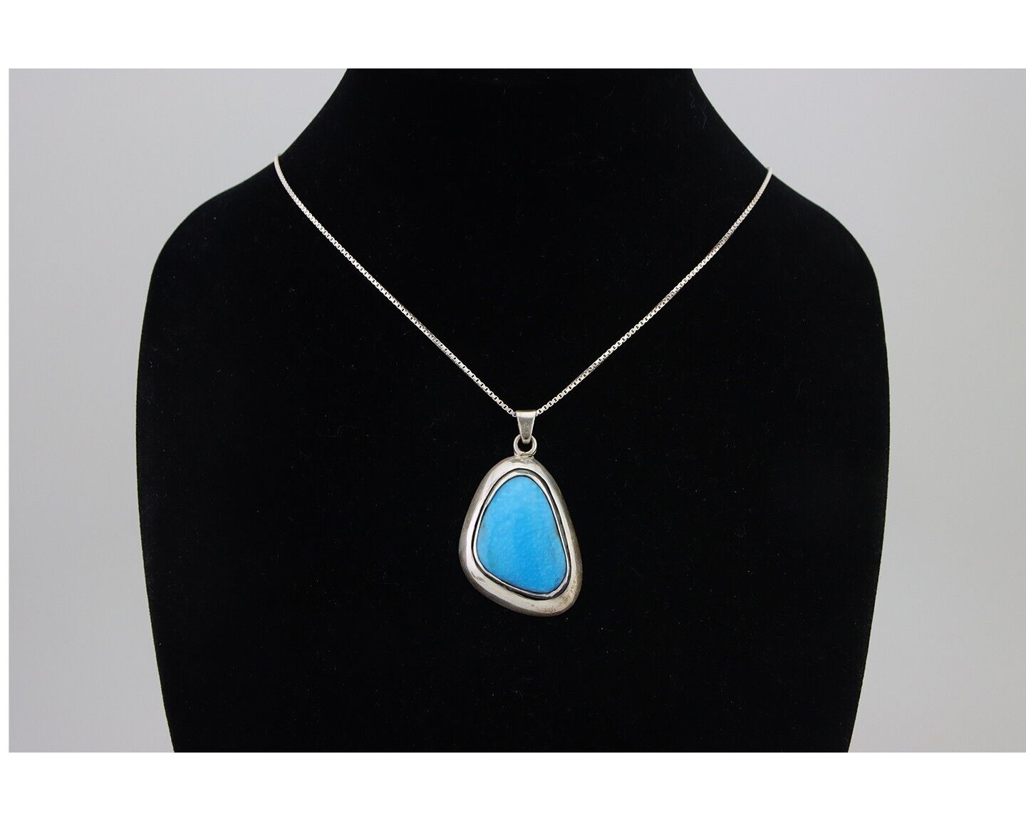 Navajo Necklace 925 Silver Natural Blue Turquoise Native American Artist C.80's