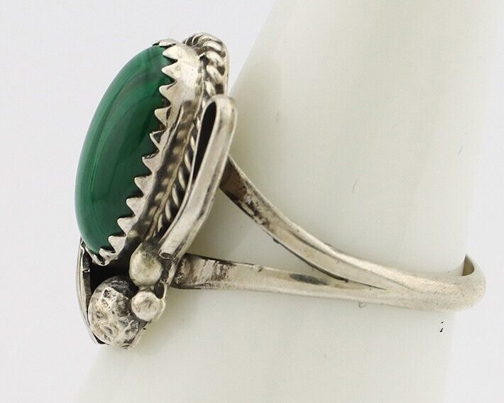 Navajo Ring 925 Silver Natural Malachite Artist Signed Justin Morris C.80's