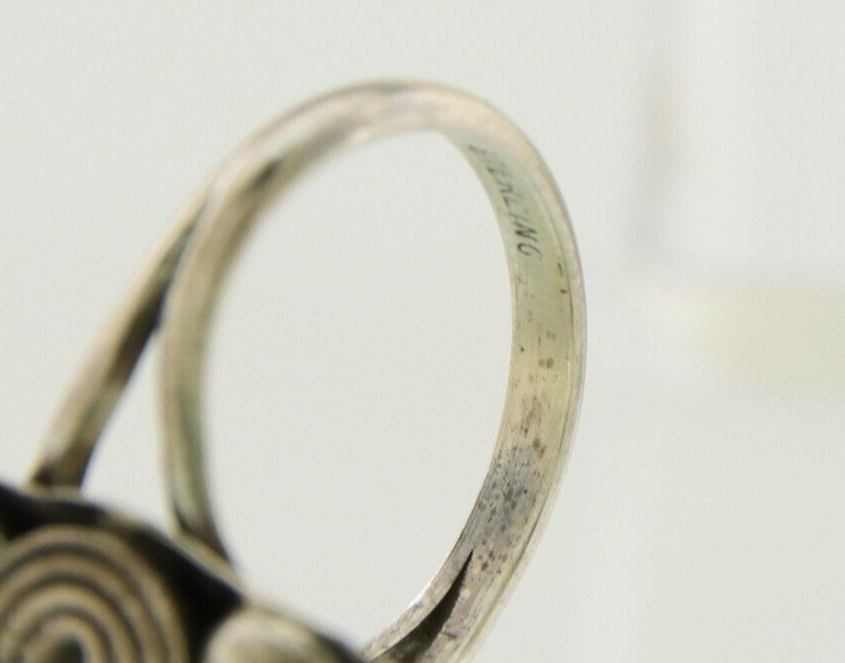 Navajo Handmade Ring 925 Silver Coral & Turquoise Native Artist C.80's