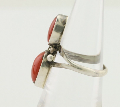 Navajo Ring 925 Silver Natural Mediterranean Coral Artist Signed A C.80's