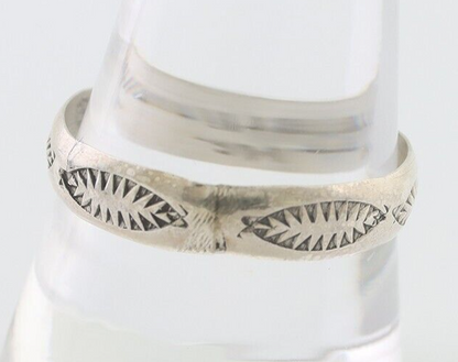 Navajo Hand Stamped Band 925 Silver 5.0 mm Signed Larry Chavez Size 11 C.80's