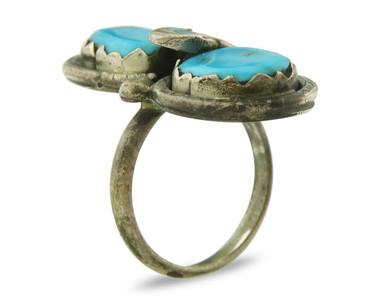 Vintage Zuni Ring 925 Sterling Silver Turquoise Signed Effie C Size 6.5