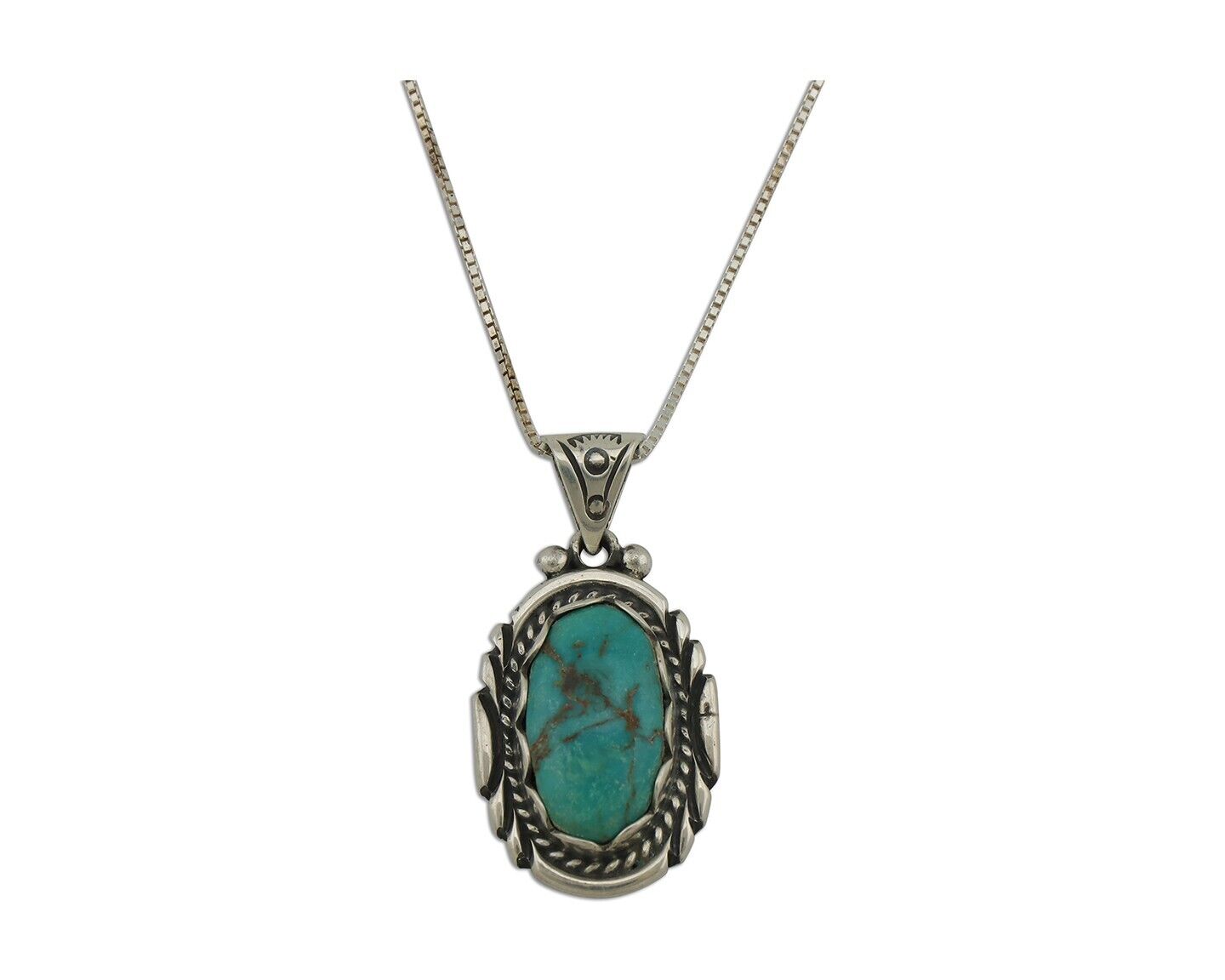 Navajo Necklace 925 Silver Natural Turquoise Sun Stamp C.80s