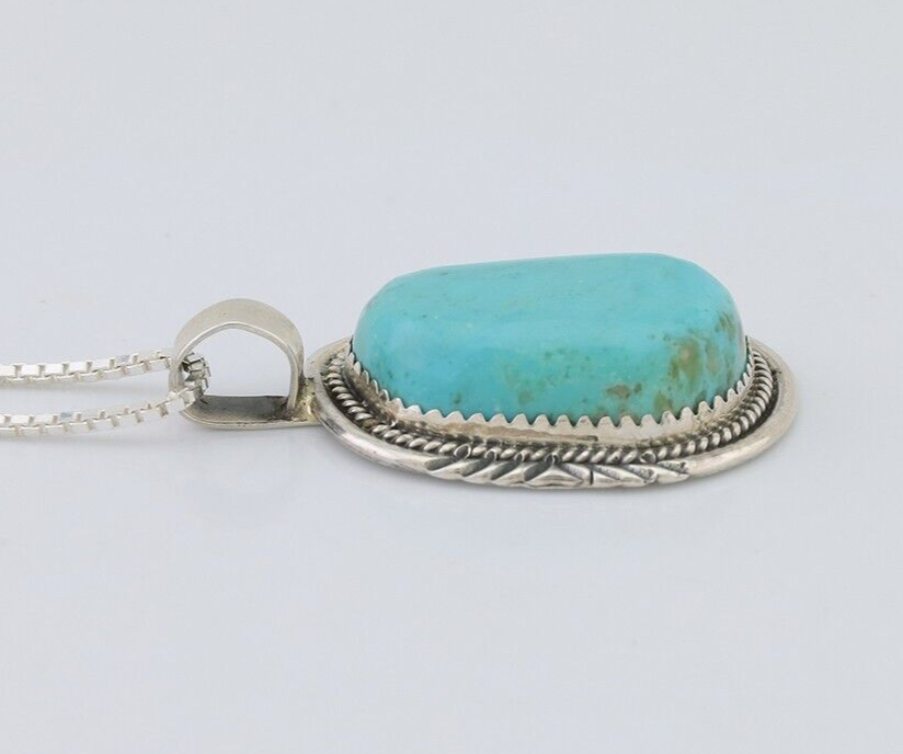 Navajo Necklace 925 Silver Kingman Turquoise Signed Anna Begay C.80's