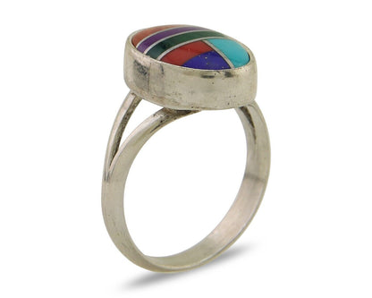 Navajo Ring 925 Sterling Silver Natural Gemstones Artist Signed Sunrise C.80's