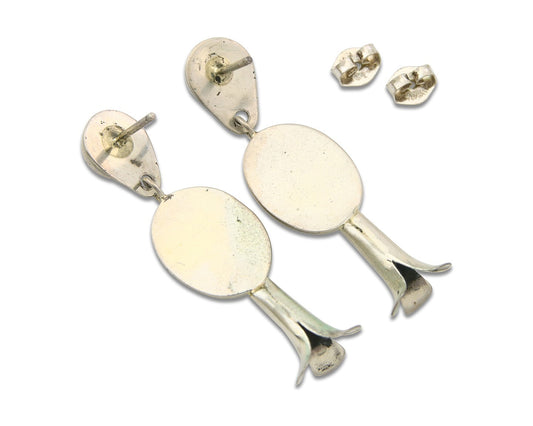 Navajo Squash Earrings 925 Silver Natural Turquoise Native American Artist C80s