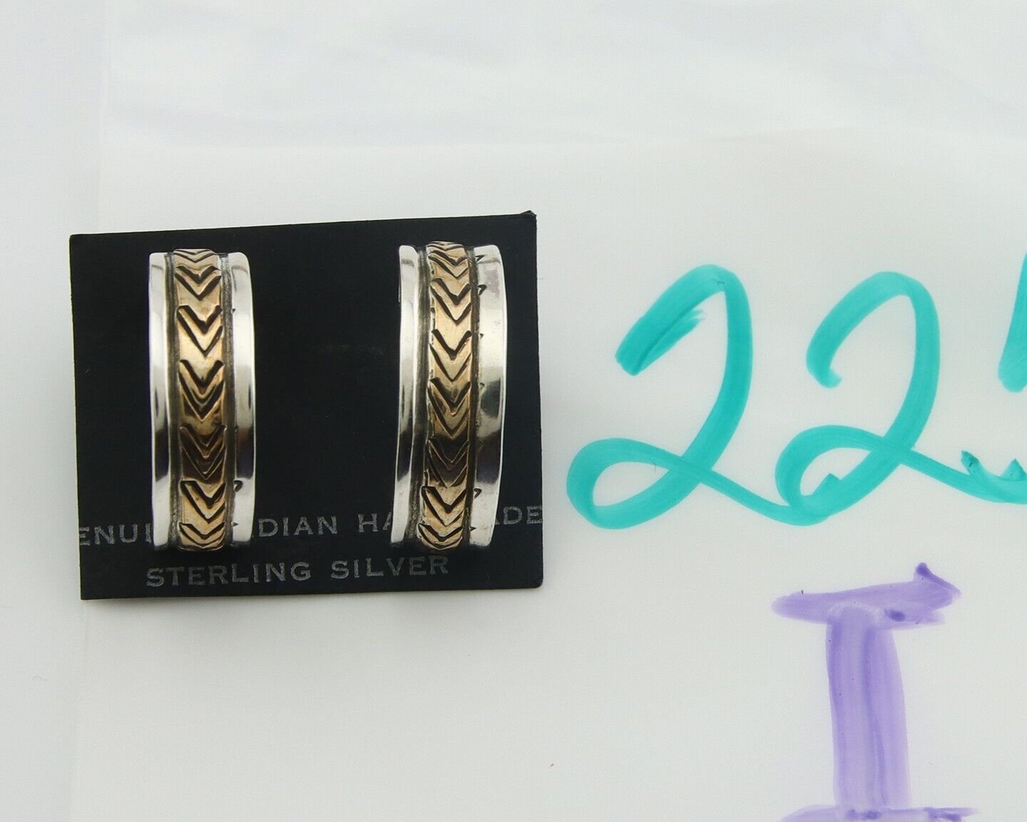 Navajo Hoop Earrings 925 Silver & Gold Artist Signed Randall Endito C.80's