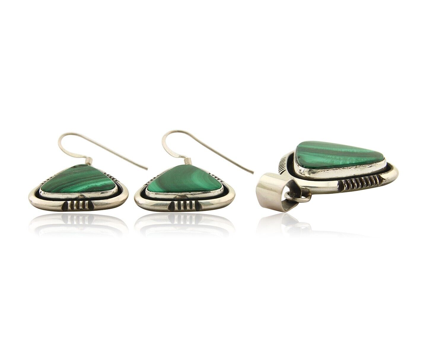 Navajo Pendant Earring Set 925 Silver Malachite Signed William Denetdale C80s