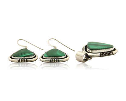 Navajo Pendant Earring Set 925 Silver Malachite Signed William Denetdale C80s