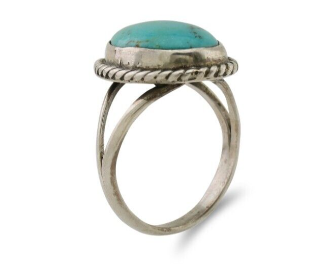 Navajo Ring 925 Silver Kingman Turquoise Native American Artist C.80's