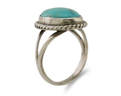 Navajo Ring 925 Silver Kingman Turquoise Native American Artist C.80's